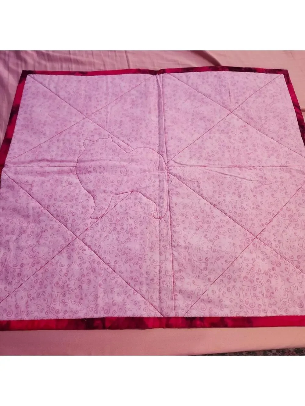 Colorful Patchwork Quilt with Dog Silhouette 21 x 24 Inch